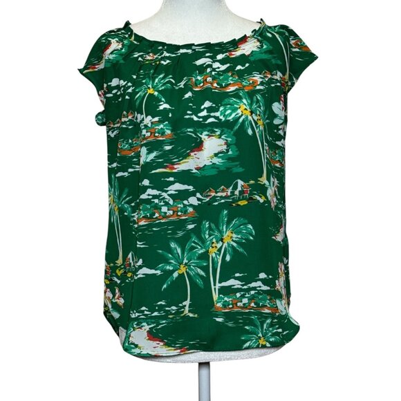 Lauren Conrad Tropical Green Sleeveless Blouse Tie back Neck & Floral Print XS - Picture 3 of 8
